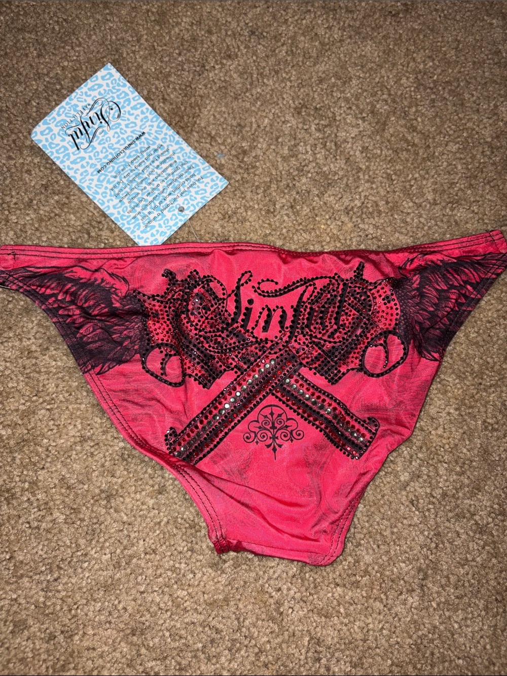 Sinful Rhinestone & Wing Gun Print Bikini Panty